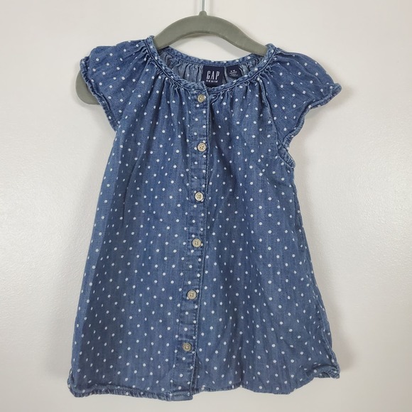 Gap kids 6-12m denim polka dot button up dress - Picture 1 of 4